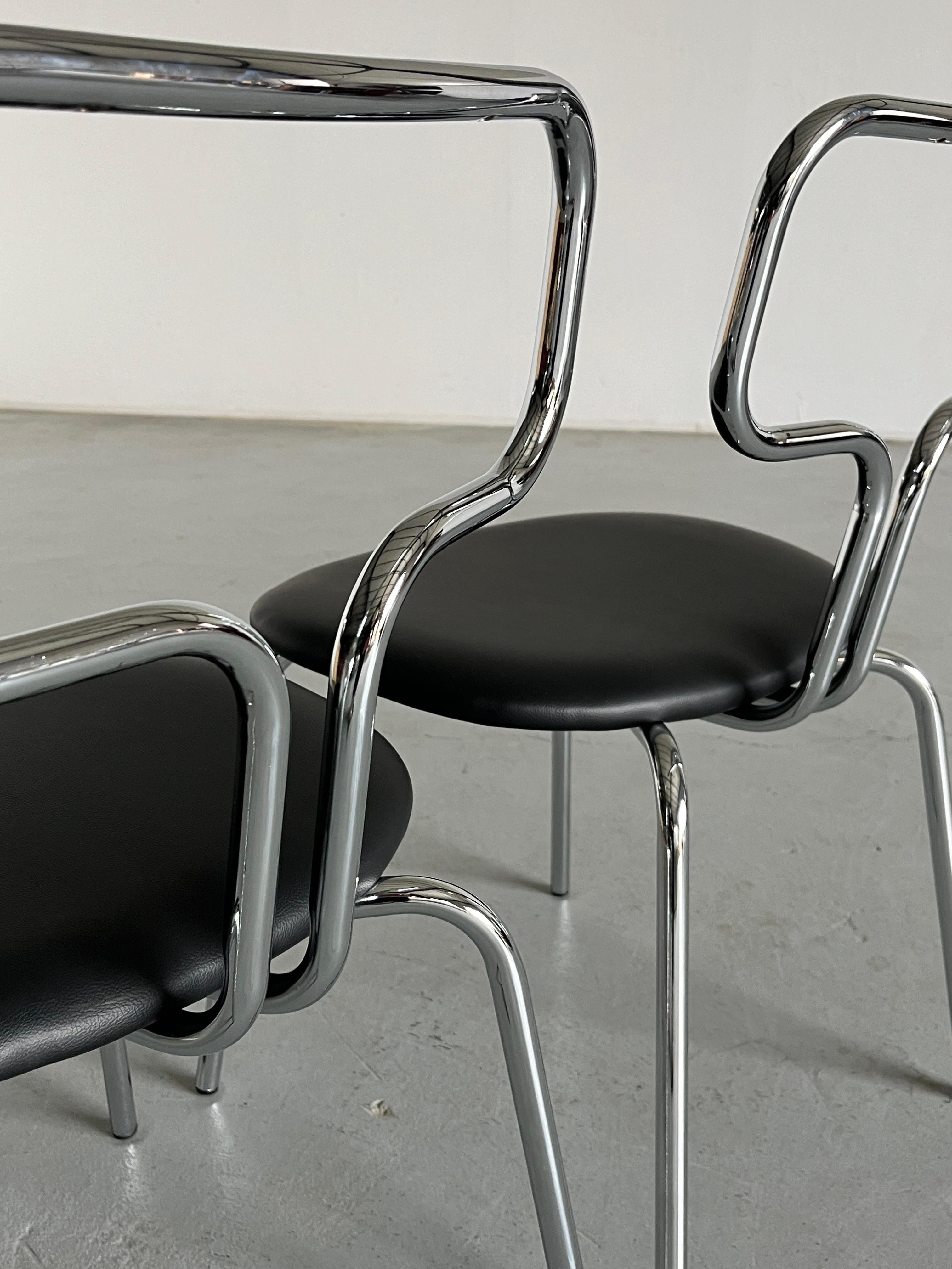 Bauhaus Design Curved Chrome Tubular Steel and Faux Leather Dining Chairs For Sale 6