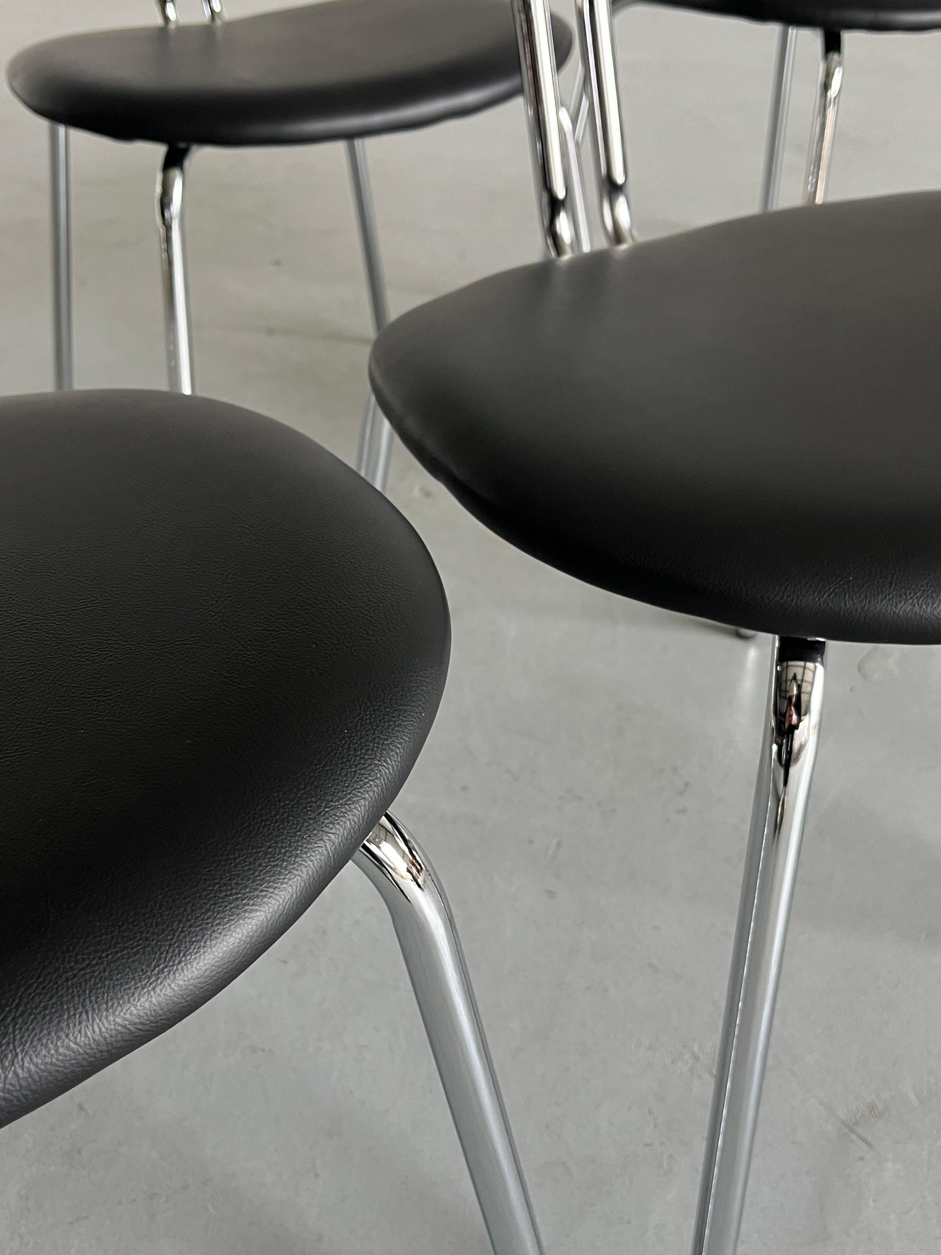 Bauhaus Design Curved Chrome Tubular Steel and Faux Leather Dining Chairs For Sale 7