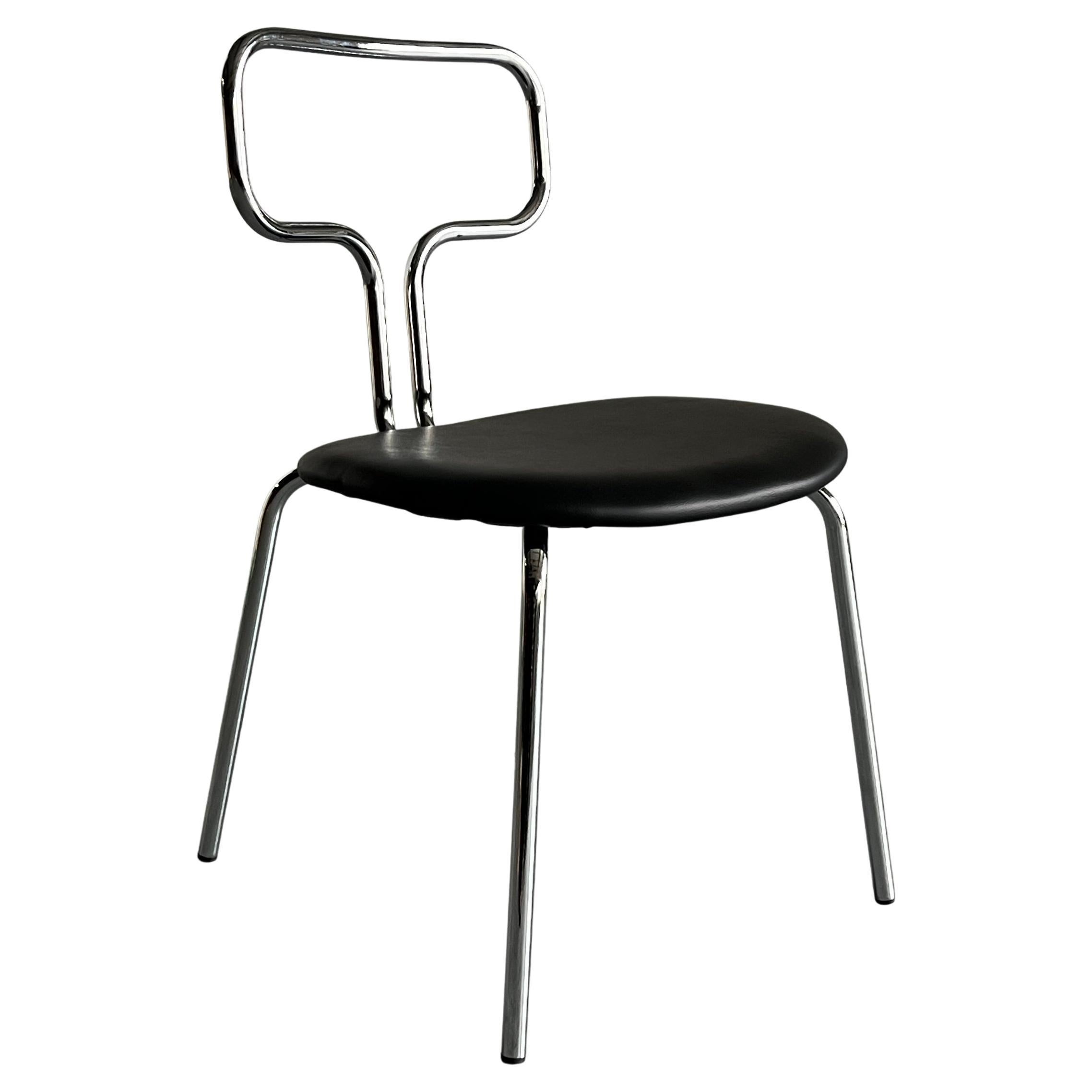Diseño Bauhaus Sillas de comedor curvadas de acero tubular cromado y piel sintética