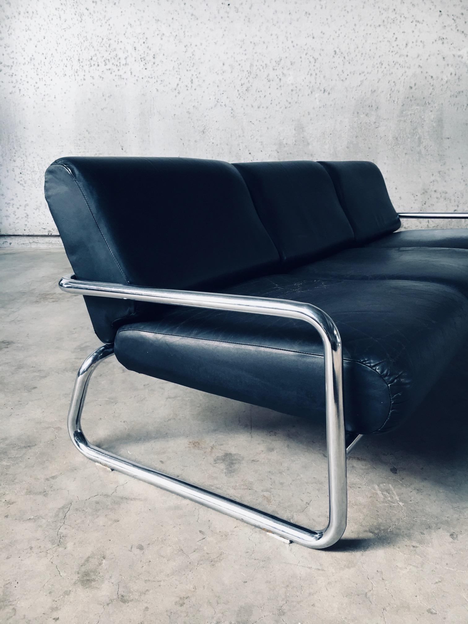Bauhaus Design Tubular Steel & Leather 3 Seat Sofa, Germany 1950's 6