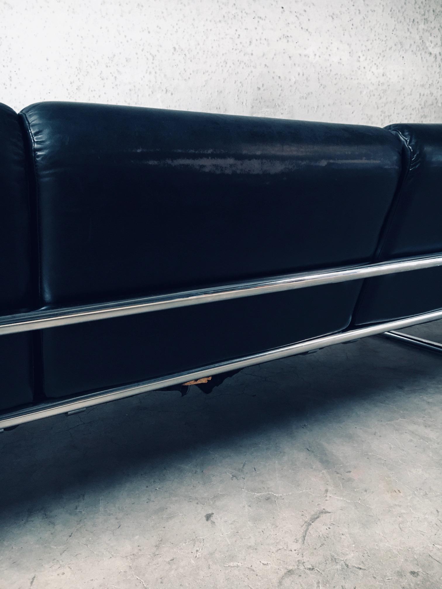 Bauhaus Design Tubular Steel & Leather 3 Seat Sofa, Germany 1950's 14