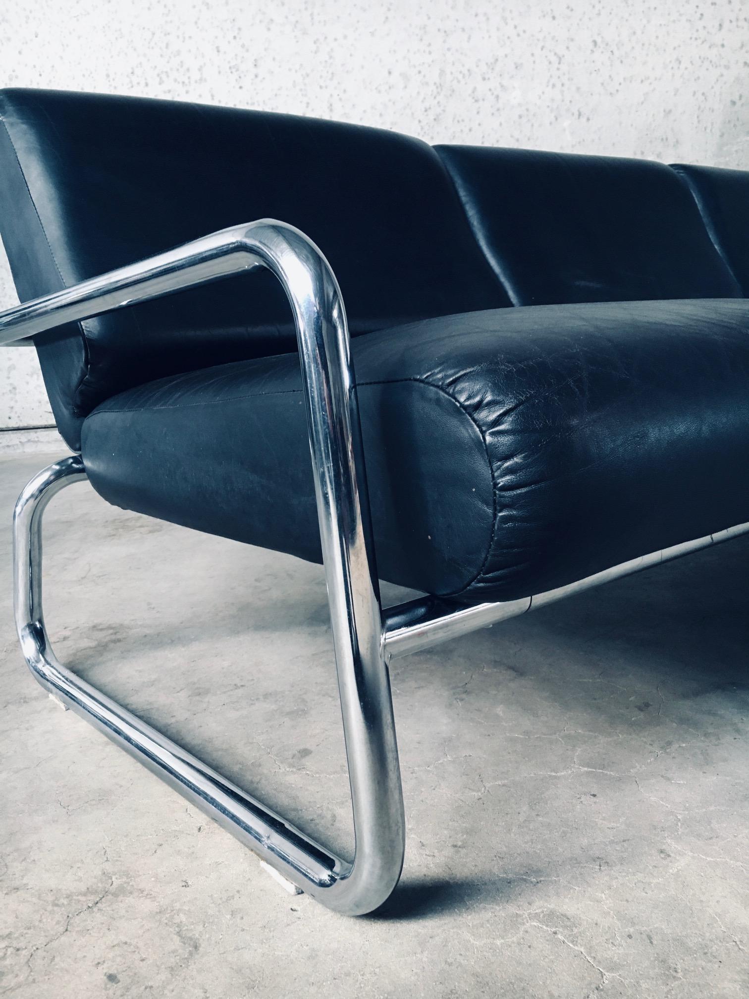 Bauhaus Design Tubular Steel & Leather 3 Seat Sofa, Germany 1950's 16