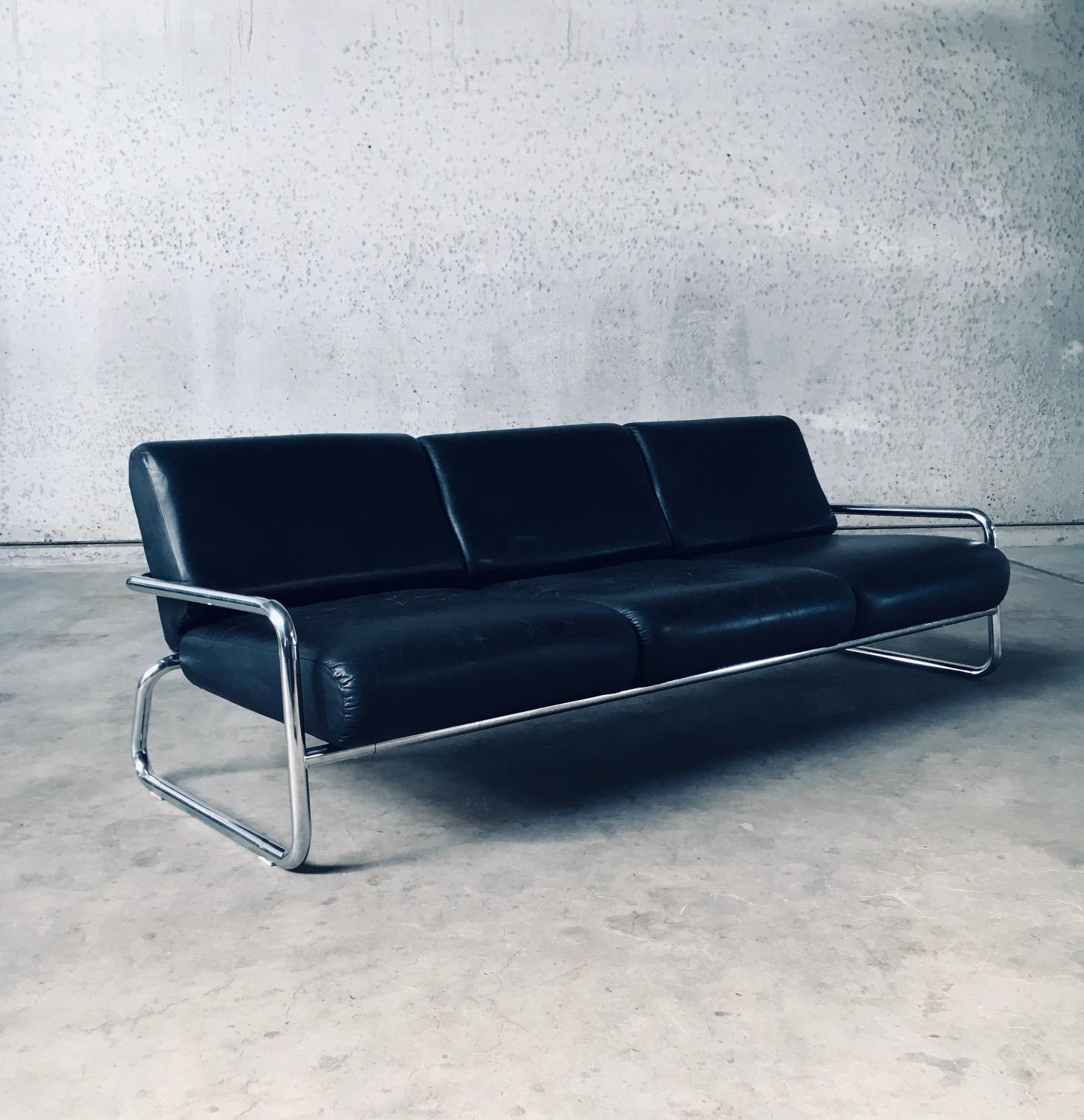 Bauhaus Design Tubular Steel & Leather 3 Seat Sofa, Germany 1950's 2