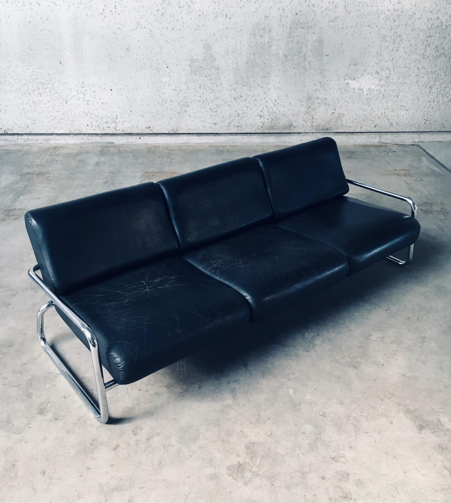 Bauhaus Design Tubular Steel & Leather 3 Seat Sofa, Germany 1950's 4