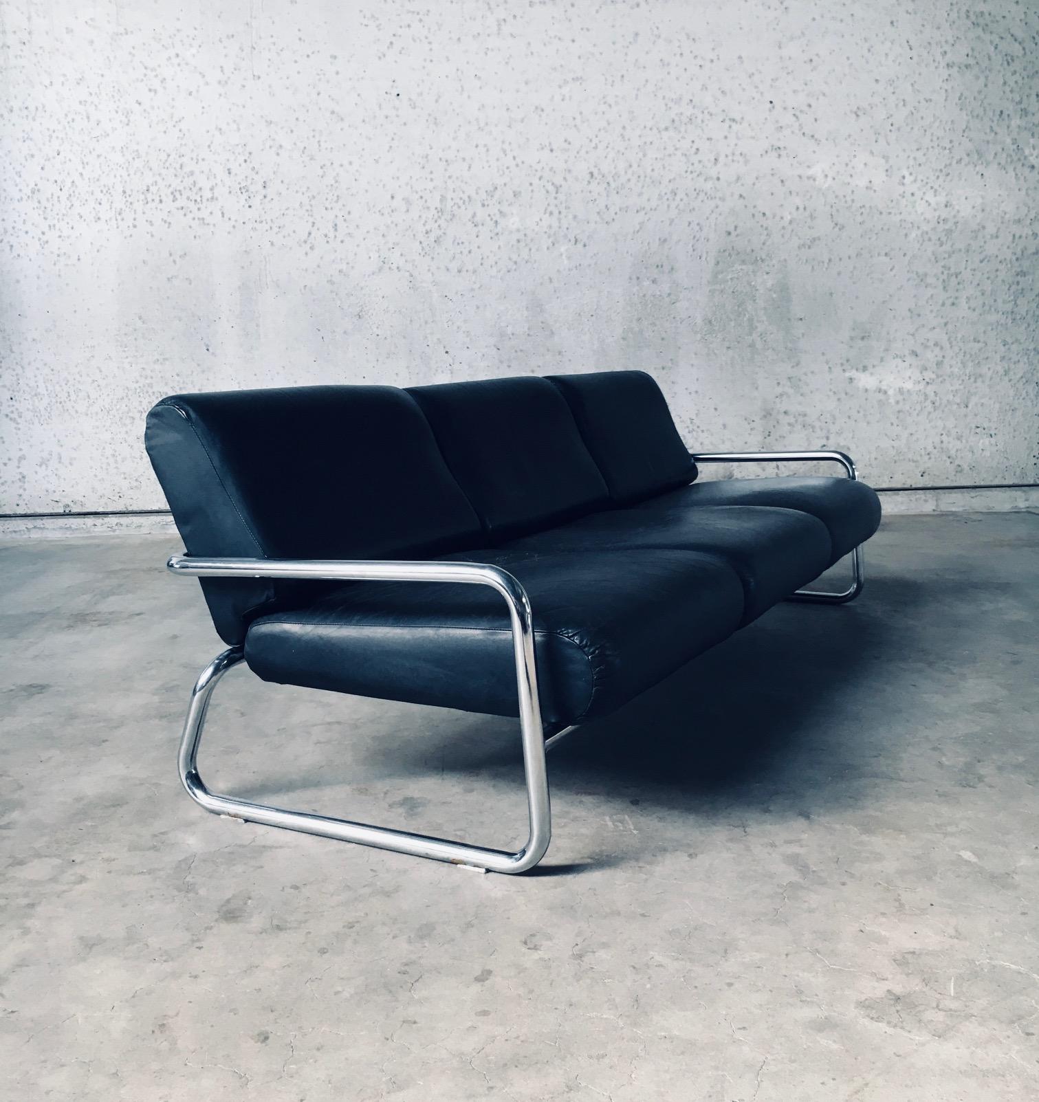 Bauhaus Design Tubular Steel & Leather 3 Seat Sofa, Germany 1950's 5
