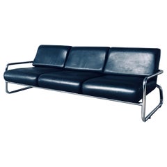 Bauhaus Design Tubular Steel & Leather 3 Seat Sofa, Germany 1950's