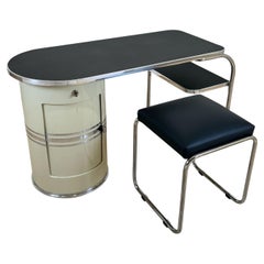 Bauhaus Desk and Stool by Mauser, Cream-white and Steeltubes, Germany circa 1940