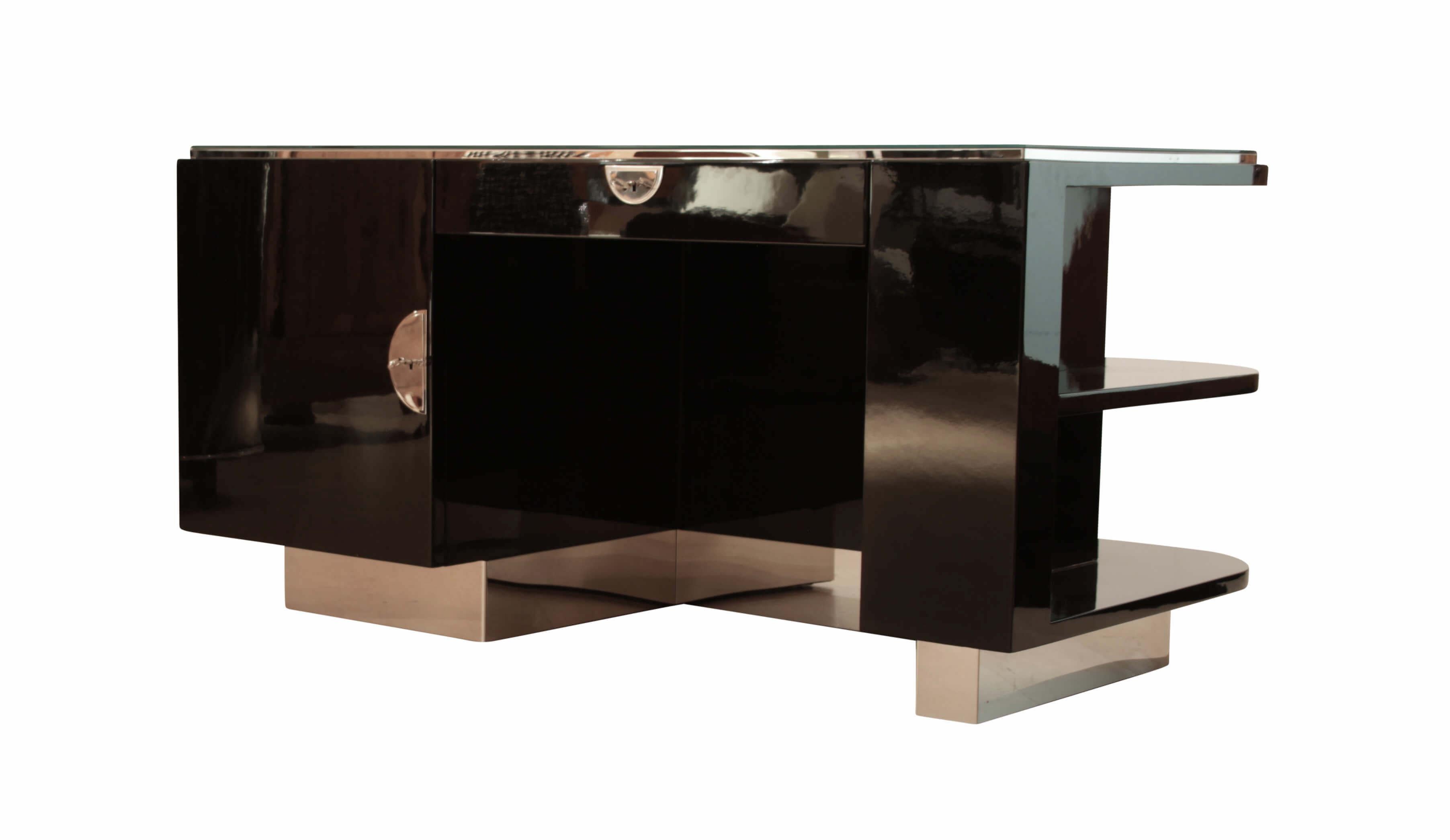 Bauhaus Desk, Black Lacquer and Chrome, Germany, circa 1930 In Excellent Condition In Regensburg, DE