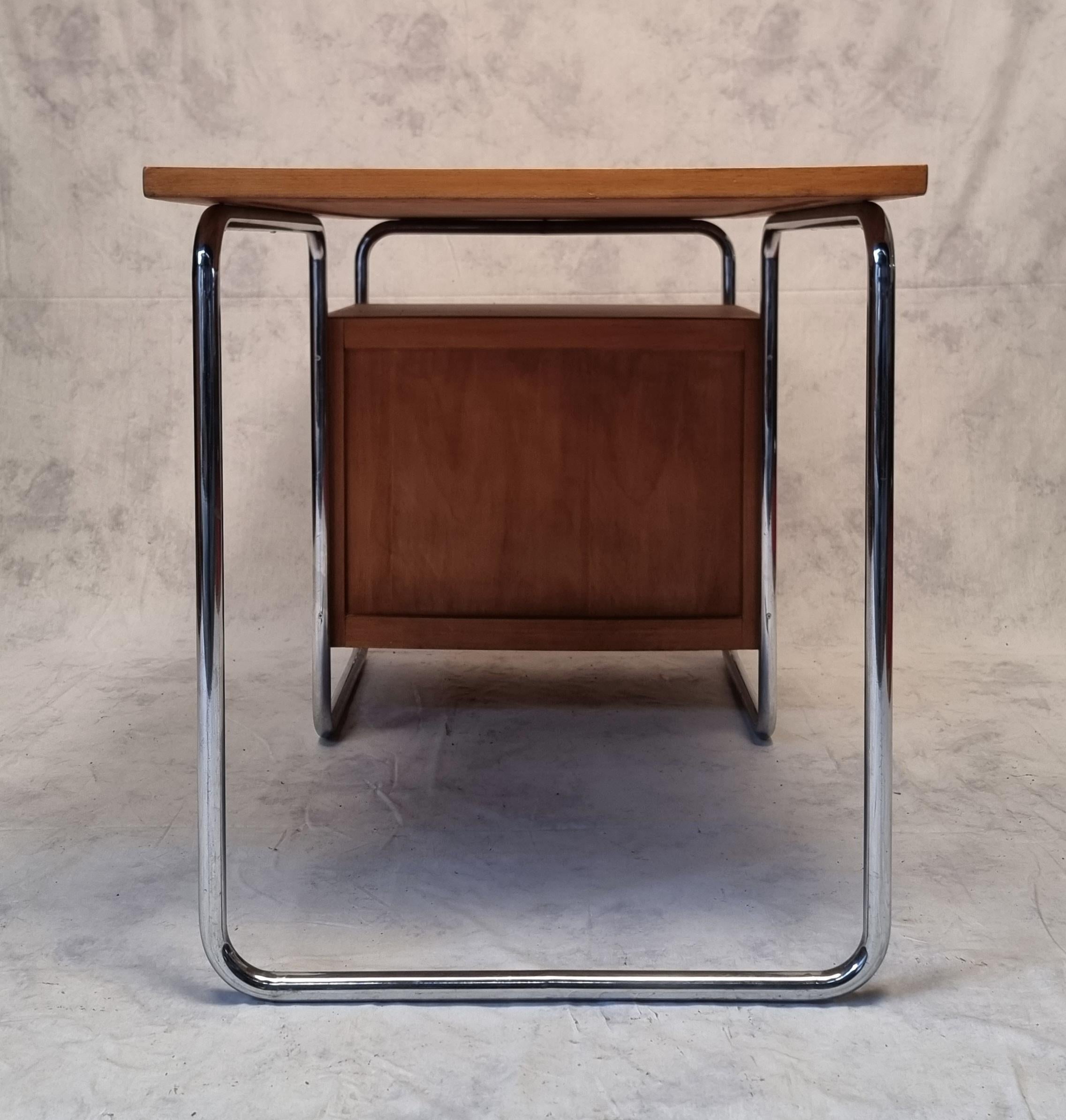 Metal Bauhaus Desk by Rudolf Vichr, Oak, circa 1930
