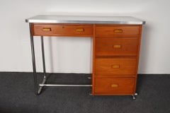 Bauhaus Desk in Beech, Black Laminate, and Bakelite with Tubular Steel Base