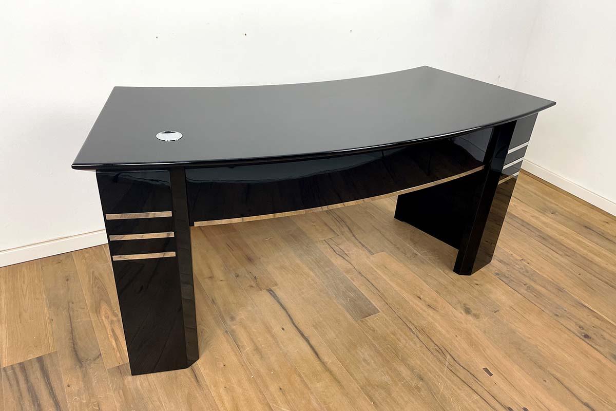 German Bauhaus Desk in Black Piano Laquer from an Old Print Shop