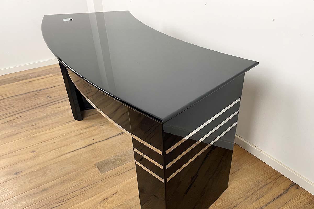 Steel Bauhaus Desk in Black Piano Laquer from an Old Print Shop