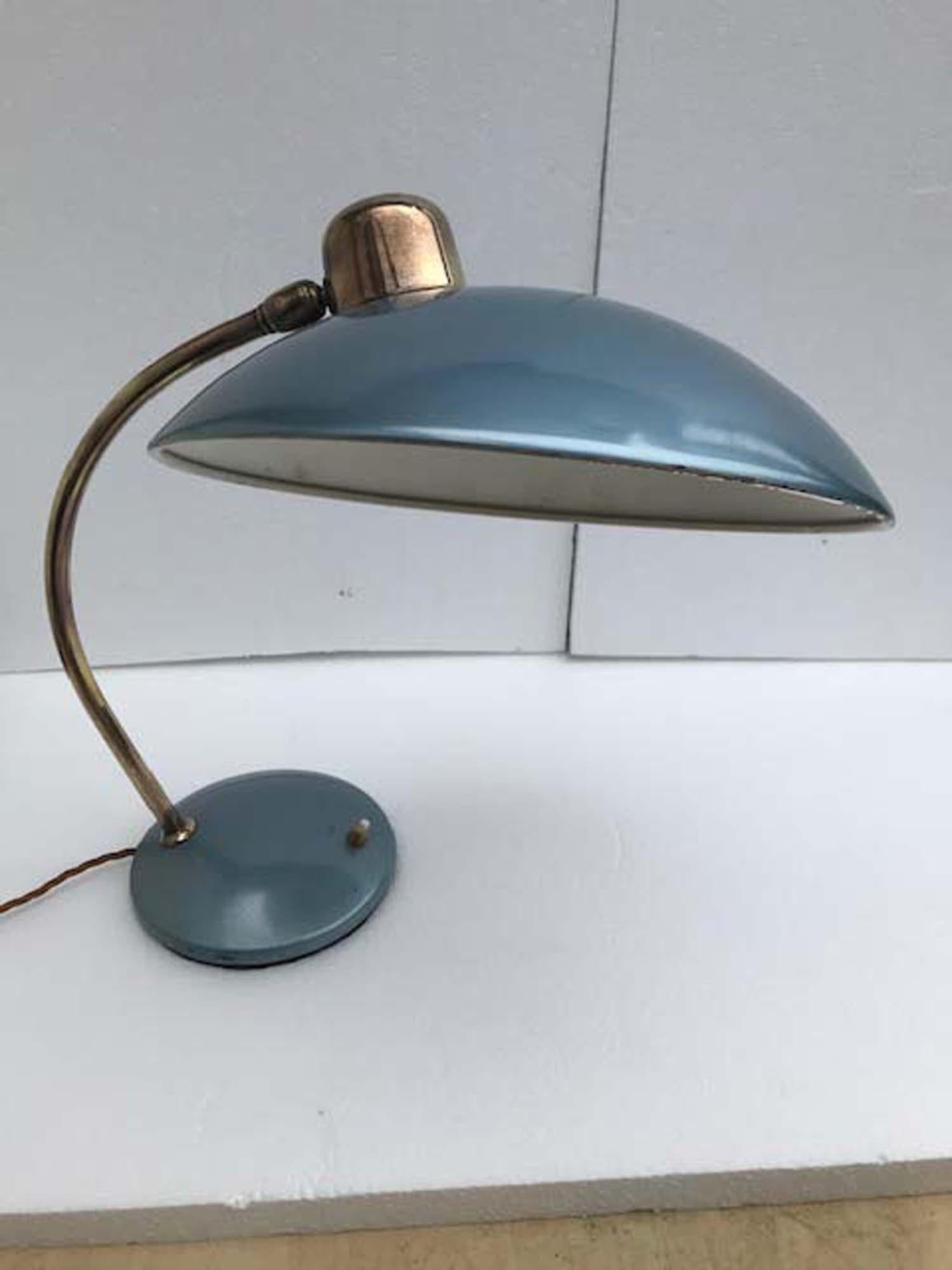Bauhaus Desk Lamp Blue Metallic by Christian Dell In Good Condition In London, GB