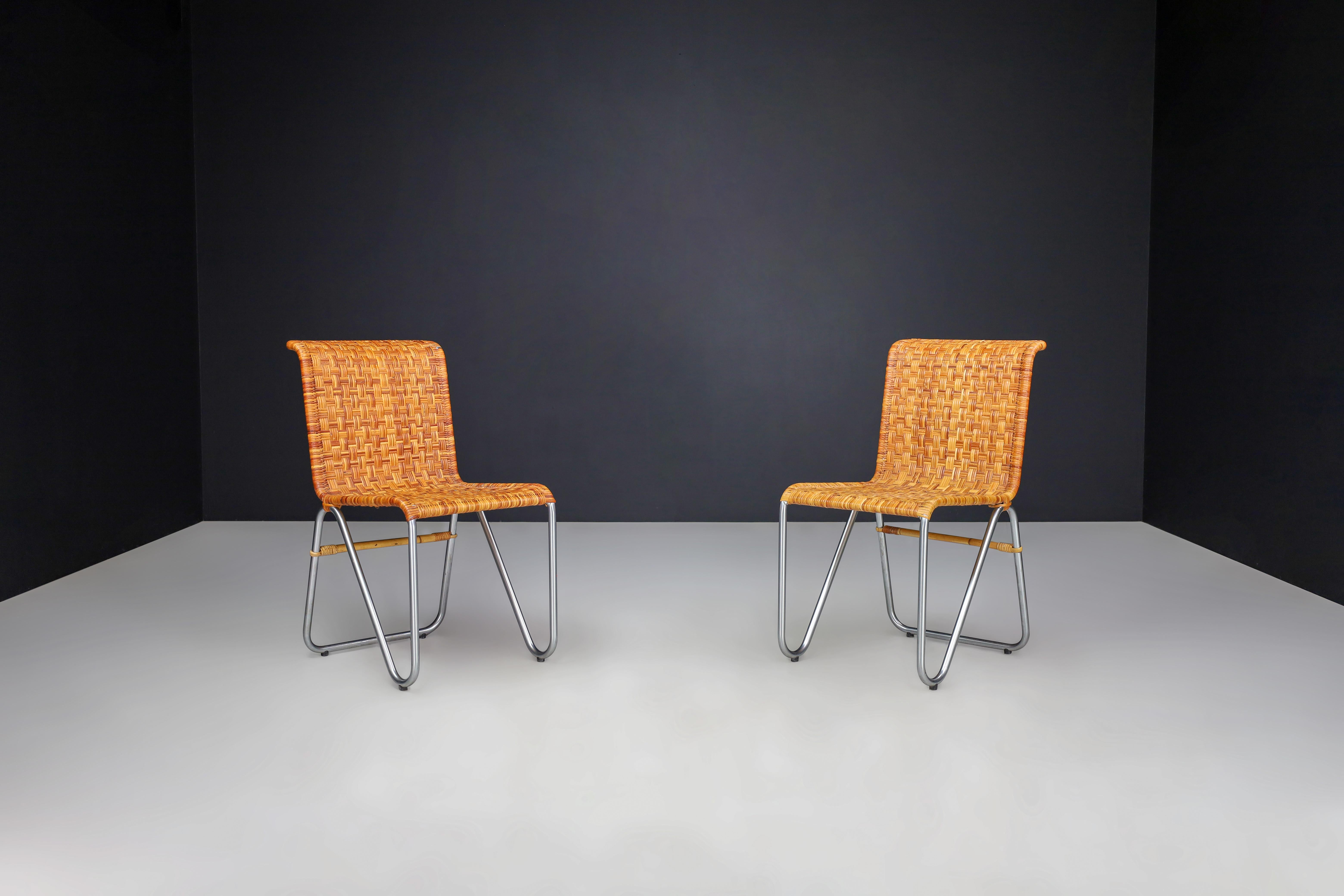 Bauhaus Diagonal Chairs by Willem Hendrik Gispen for Gispen, The Netherlands — Design 1927, Production 1970s

A remarkable pair of Diagonal Chairs designed in 1927 by Dutch industrial design pioneer Willem Hendrik Gispen, produced by Gispen in the