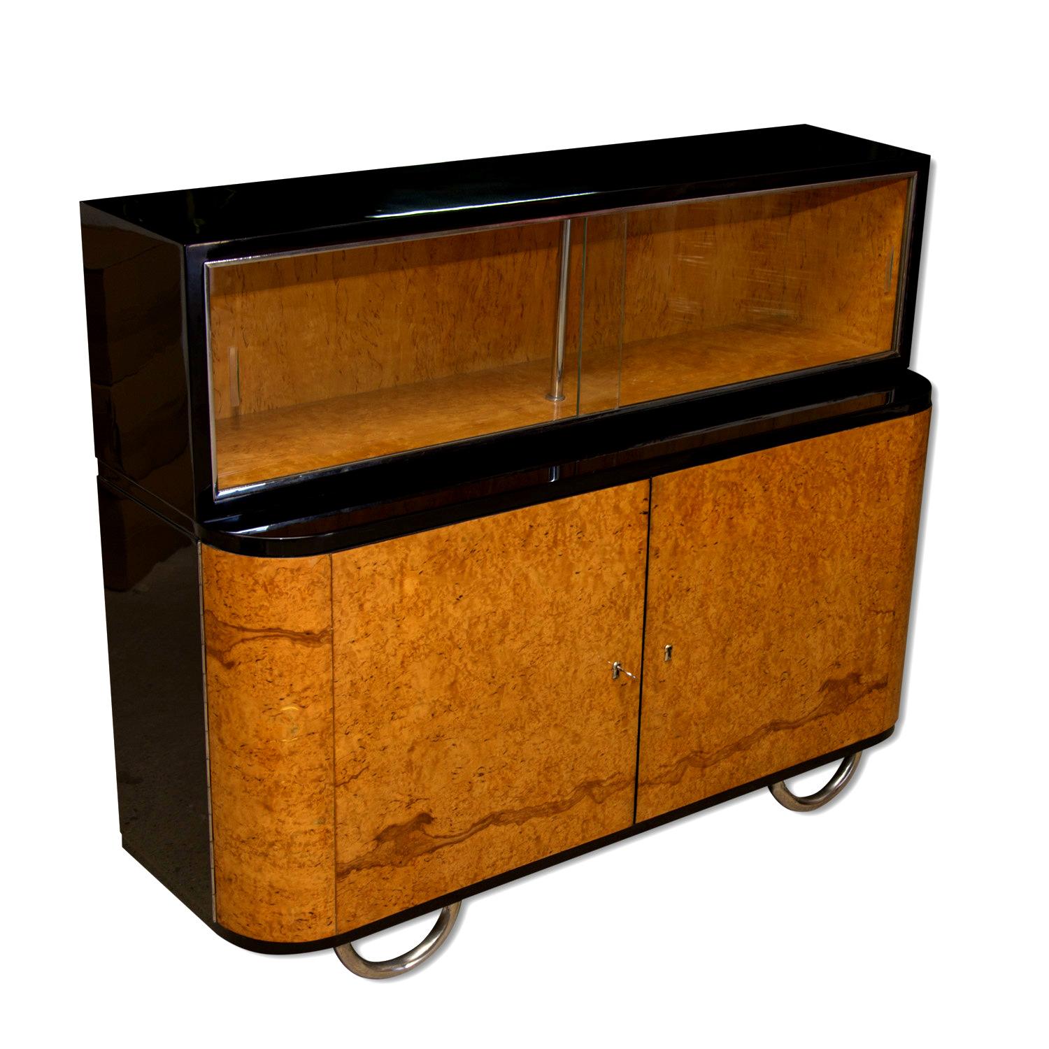 Bauhaus Display Cabinet, Bookcase, Sideboard on Chrome Base, Bohemia, 1930s 5