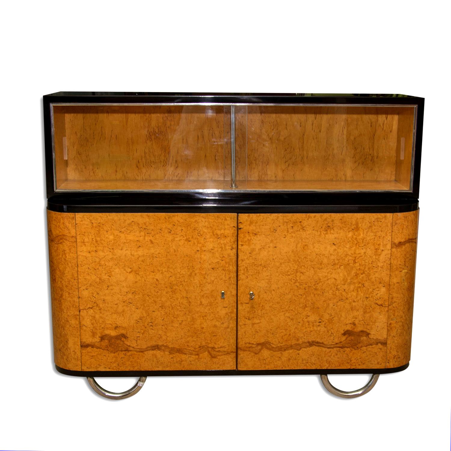 Bauhaus Display Cabinet, Bookcase, Sideboard on Chrome Base, Bohemia, 1930s In Excellent Condition In Prague 8, CZ
