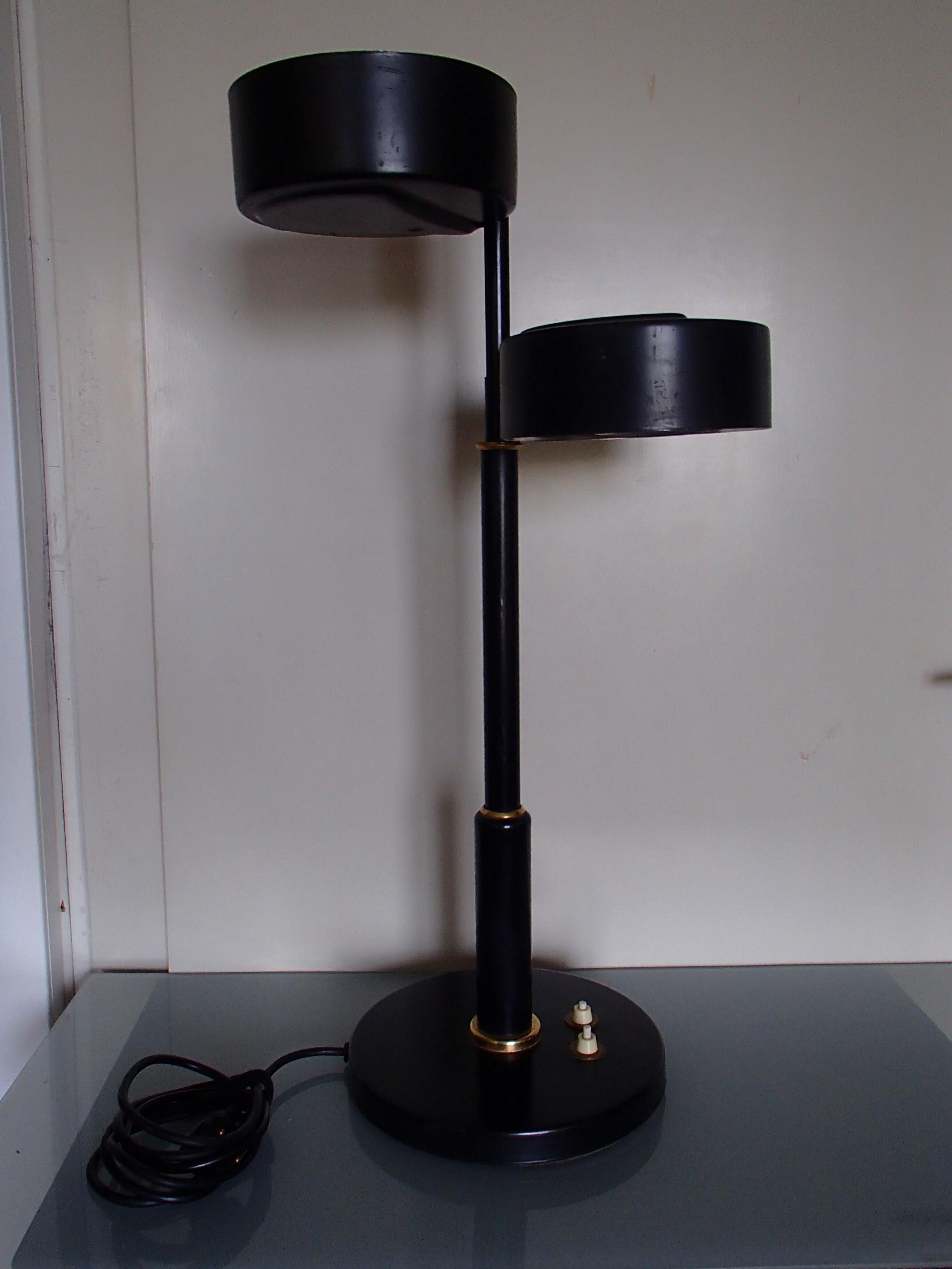 French Bauhaus Double Light Black Table Lamp