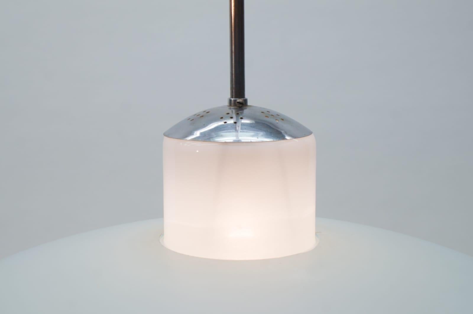 Bauhaus Double Opal and Frosted Glass Shade Ceiling Lamp from Doria, 1940s For Sale 4