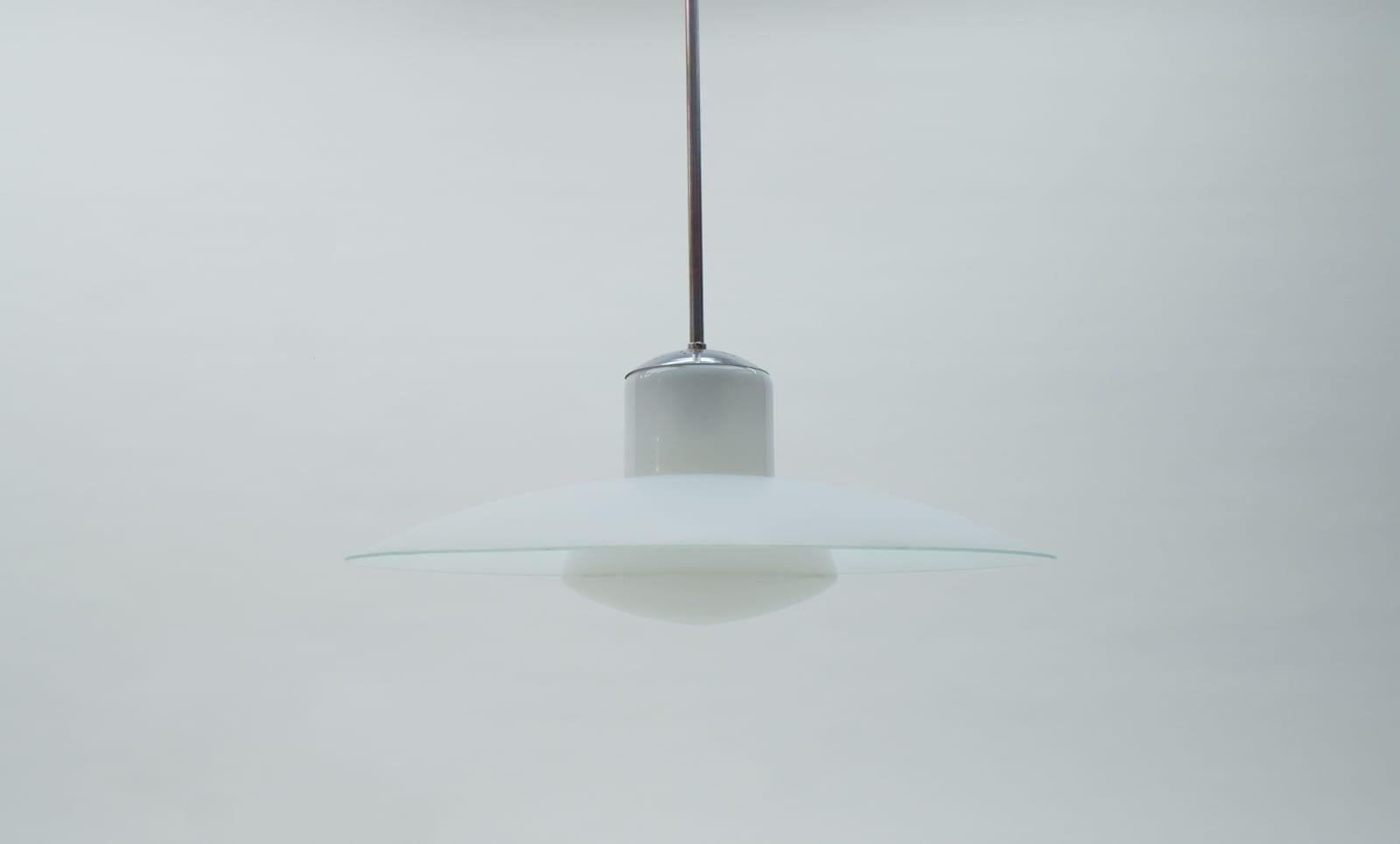 Mid-20th Century Bauhaus Double Opal and Frosted Glass Shade Ceiling Lamp from Doria, 1940s For Sale