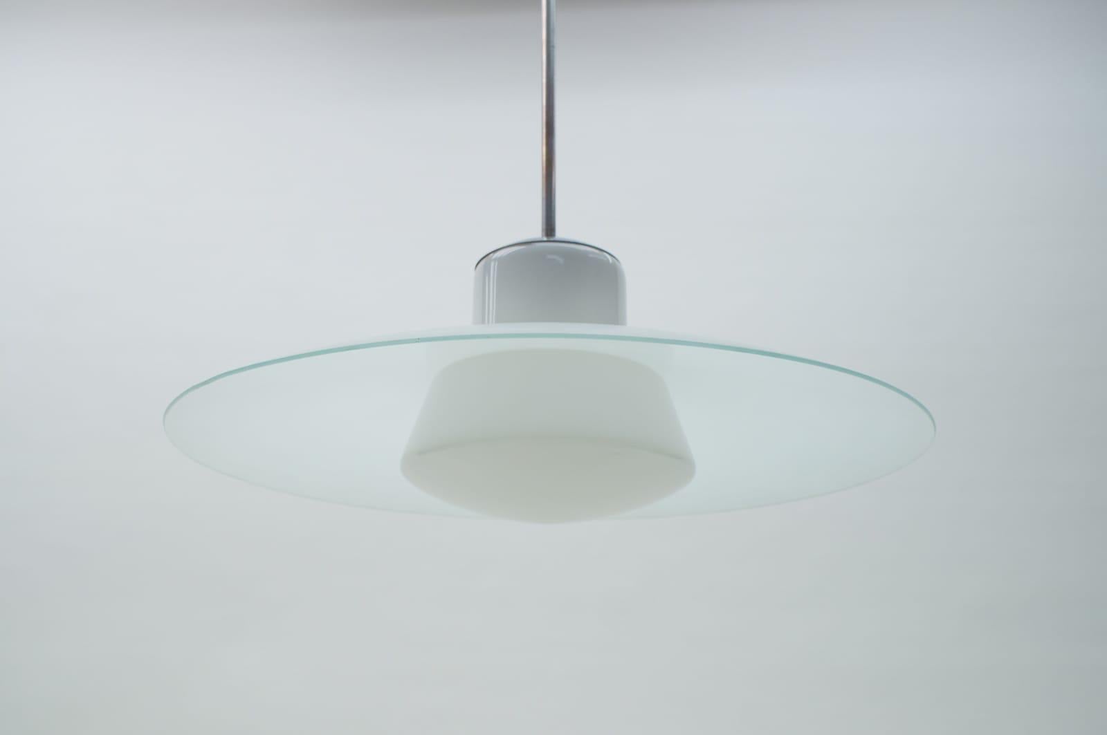 Bauhaus Double Opal and Frosted Glass Shade Ceiling Lamp from Doria, 1940s For Sale 1