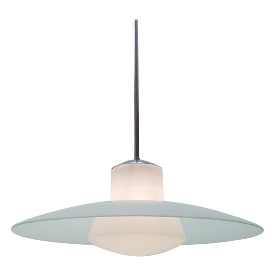 Bauhaus Double Opal and Frosted Glass Shade Ceiling Lamp from Doria, 1940s