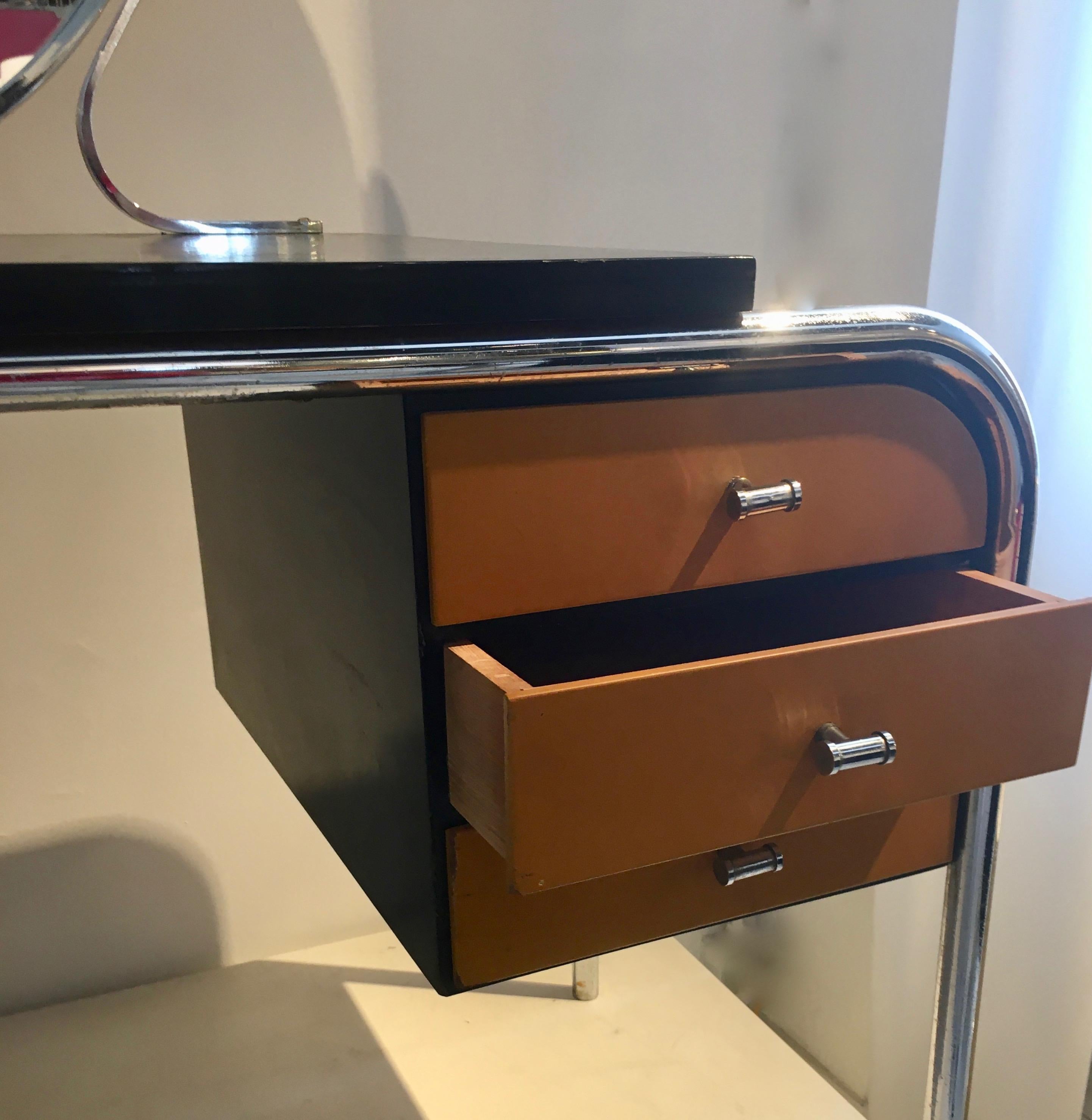 Bauhaus Dressing Table with Ocher Lacquer Drawers, Germany, 1930 In Fair Condition In Brussels, BE