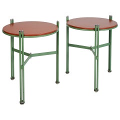 Bauhaus Enameled and Leather Side Tables in Green and Red, Germany 1950’s