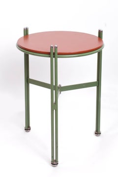 Bauhaus Enameled and Leather Side Tables in Green and Red, Germany 1950’s