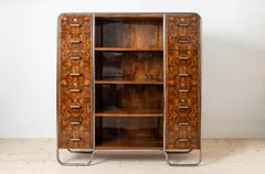 Bauhaus Era Bookcase, Tubular Steel Base, Walnut Veneer, 1930s