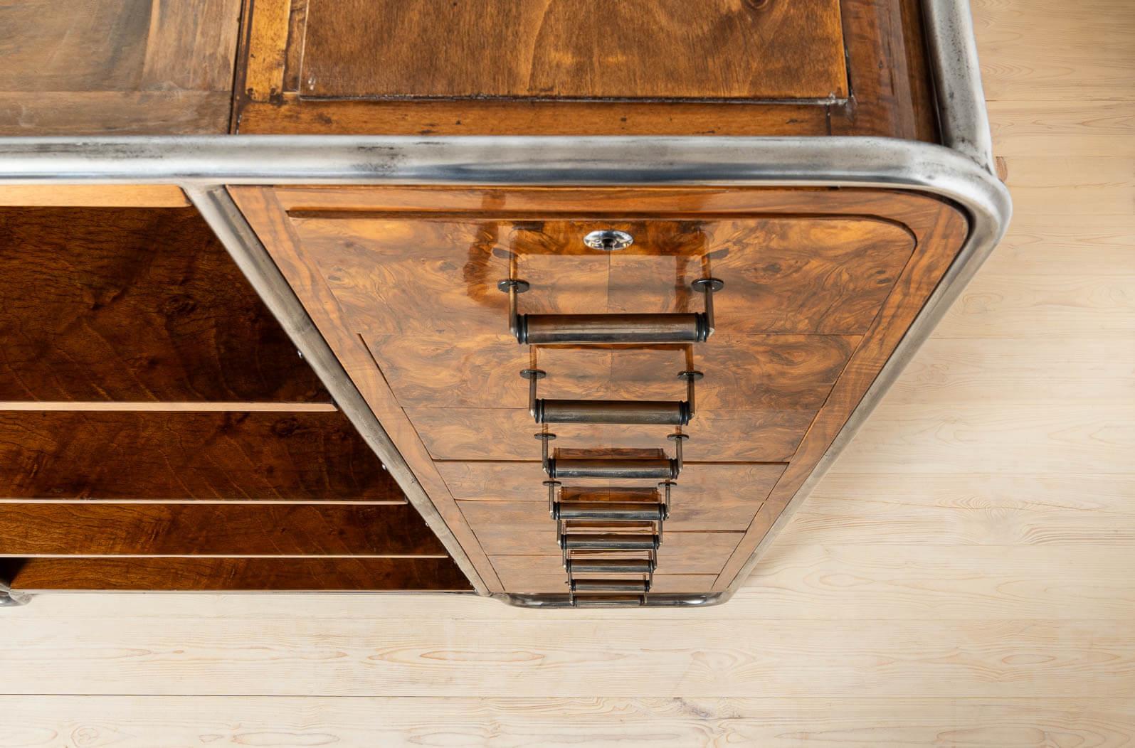 Bauhaus Era Bookcase, Tubular Steel Base, Walnut Veneer, 1930s For Sale 2