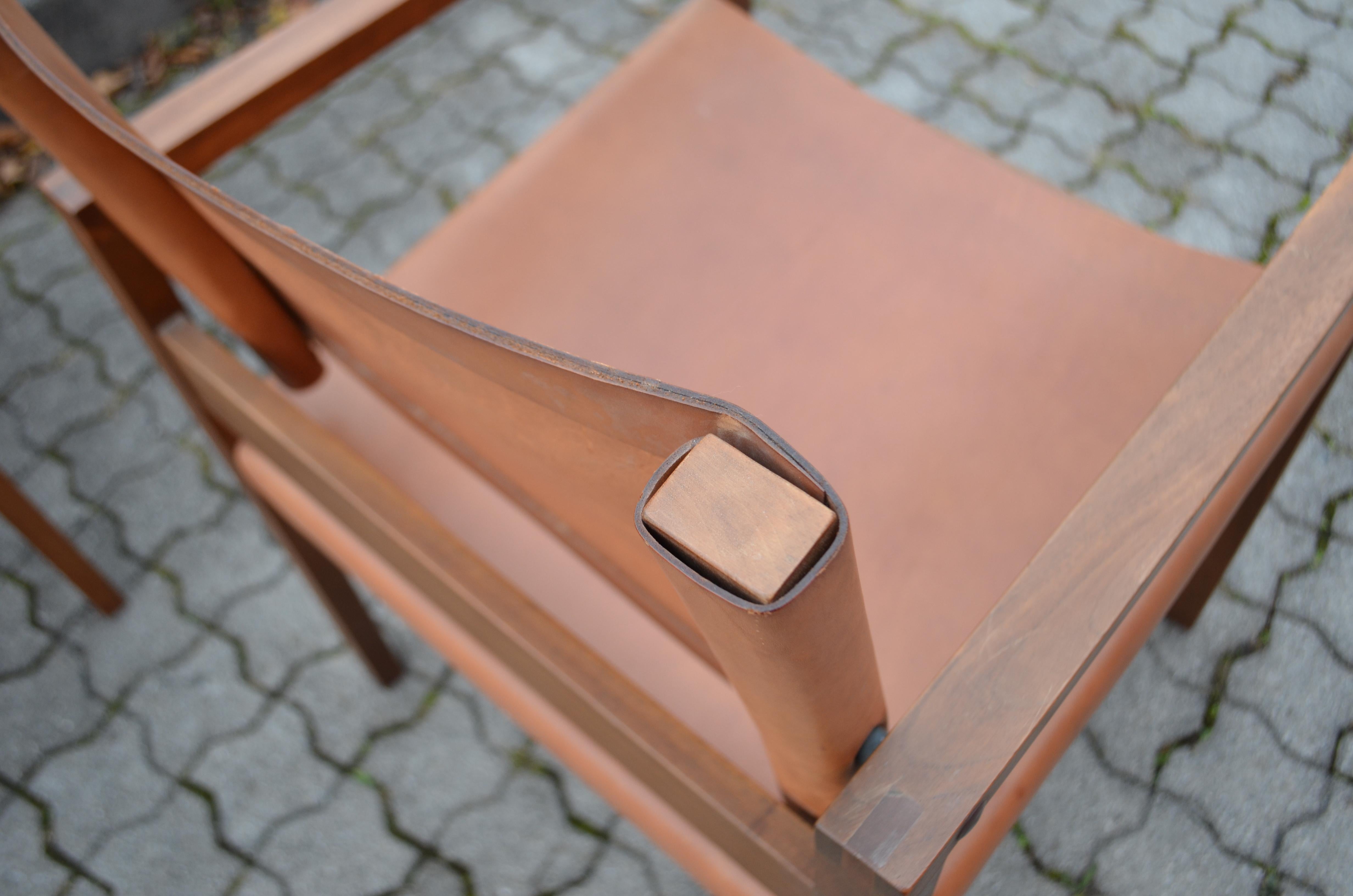 Bauhaus Era Minimalist Modernist Cognac Saddle Leather Lounge Chair Armchair For Sale 10