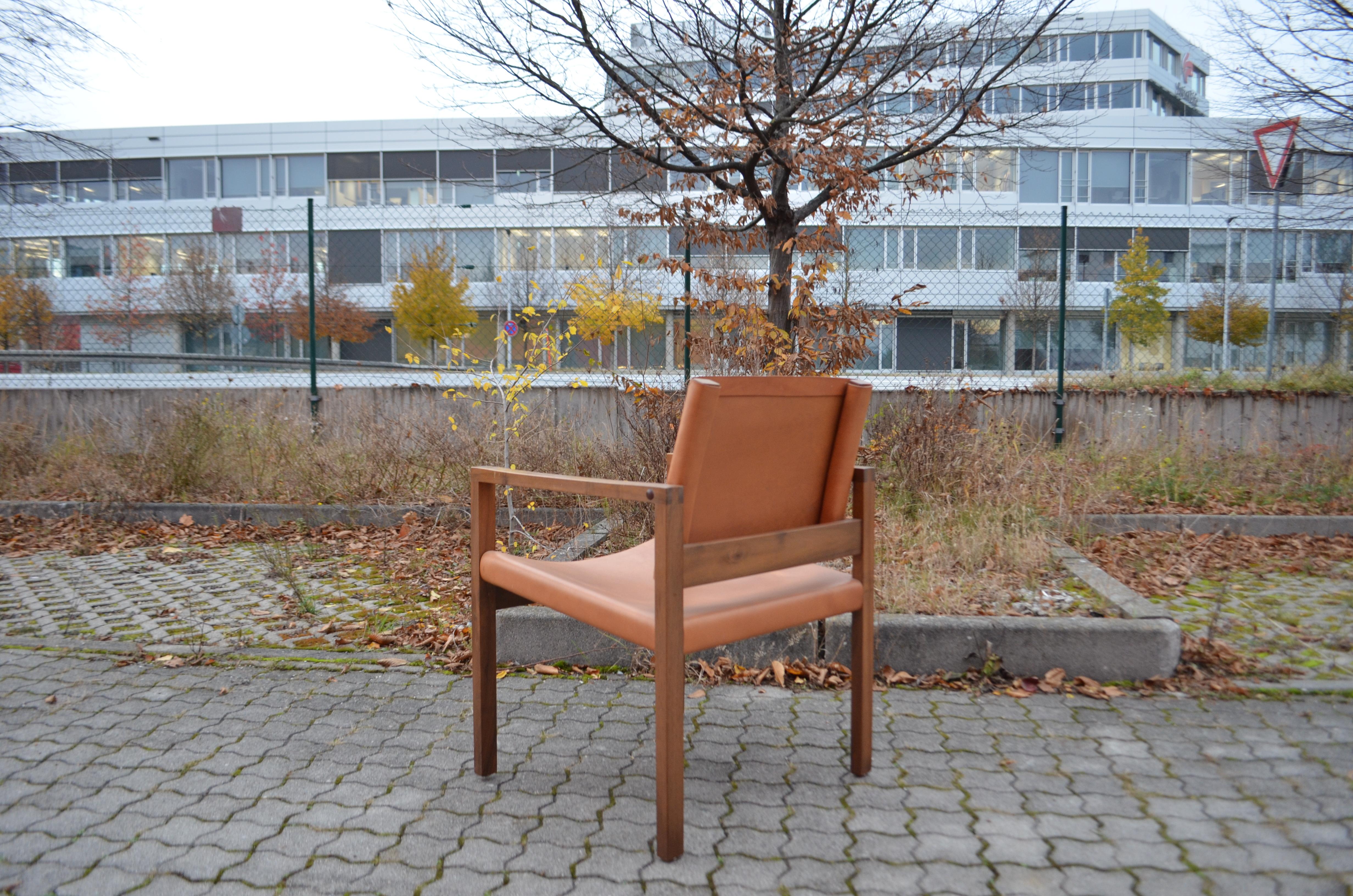 Bauhaus Era Minimalist Modernist Cognac Saddle Leather Lounge Chair Armchair For Sale 12