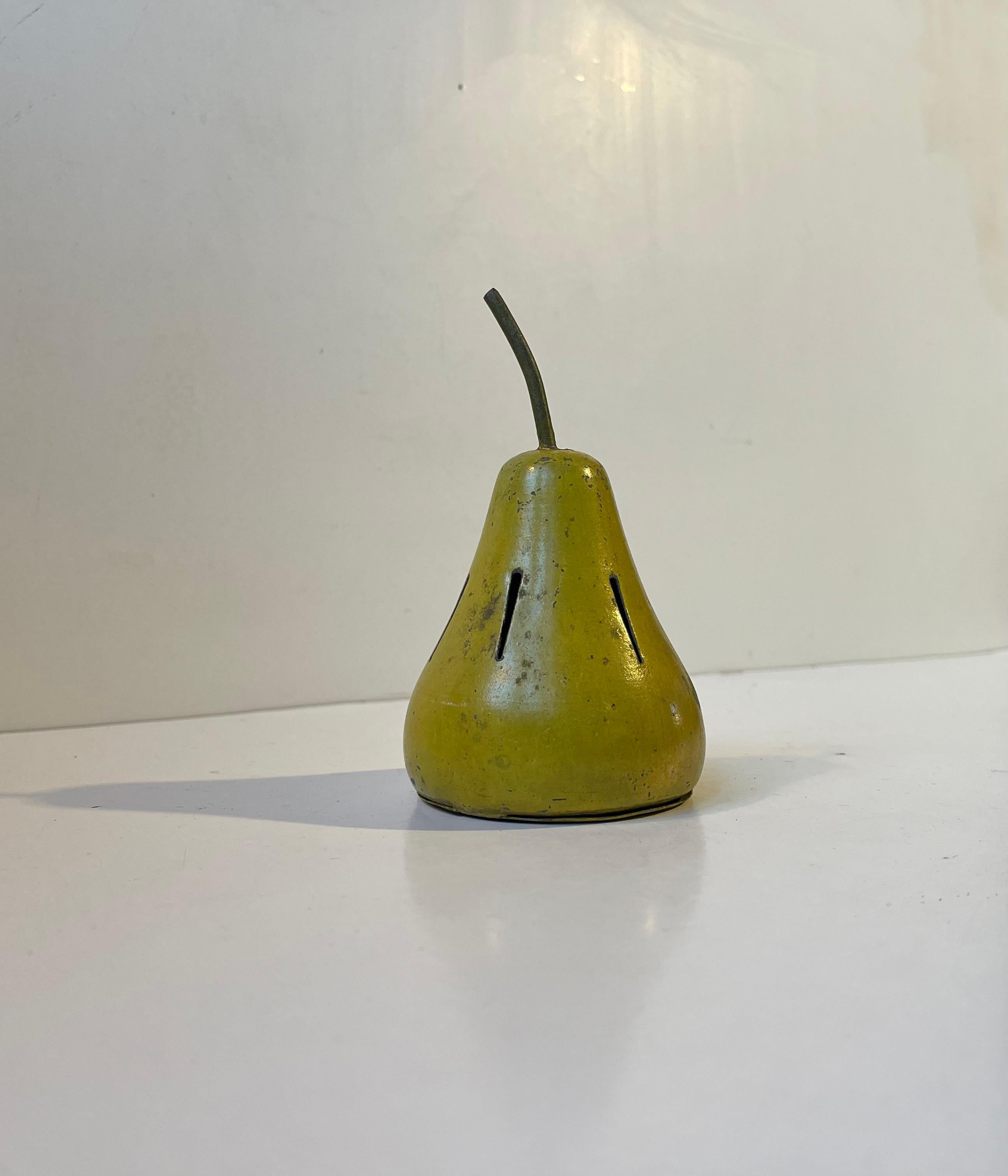 Scandinavian Bauhaus Era Pear Potpourri Jar in Lacquered Steel, 1920s For Sale
