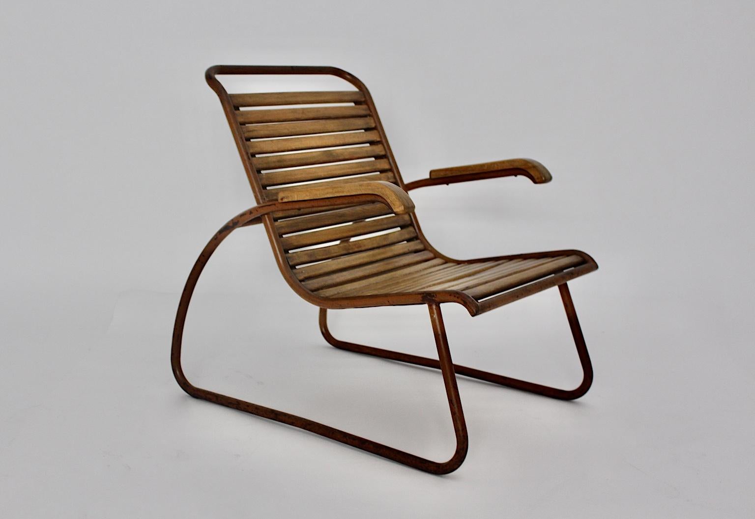 Bauhaus Era Vintage Beech Metal Lounge Chair or Armchair circa 1920 Germany For Sale 3