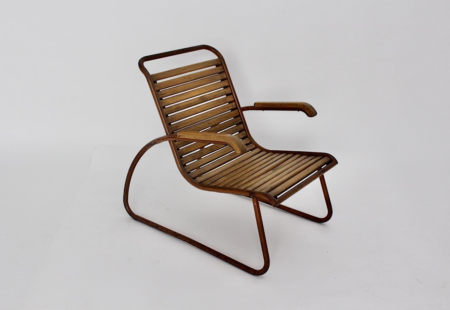 Bauhaus Era Vintage Beech Metal Lounge Chair or Armchair circa 1920 Germany For Sale 4