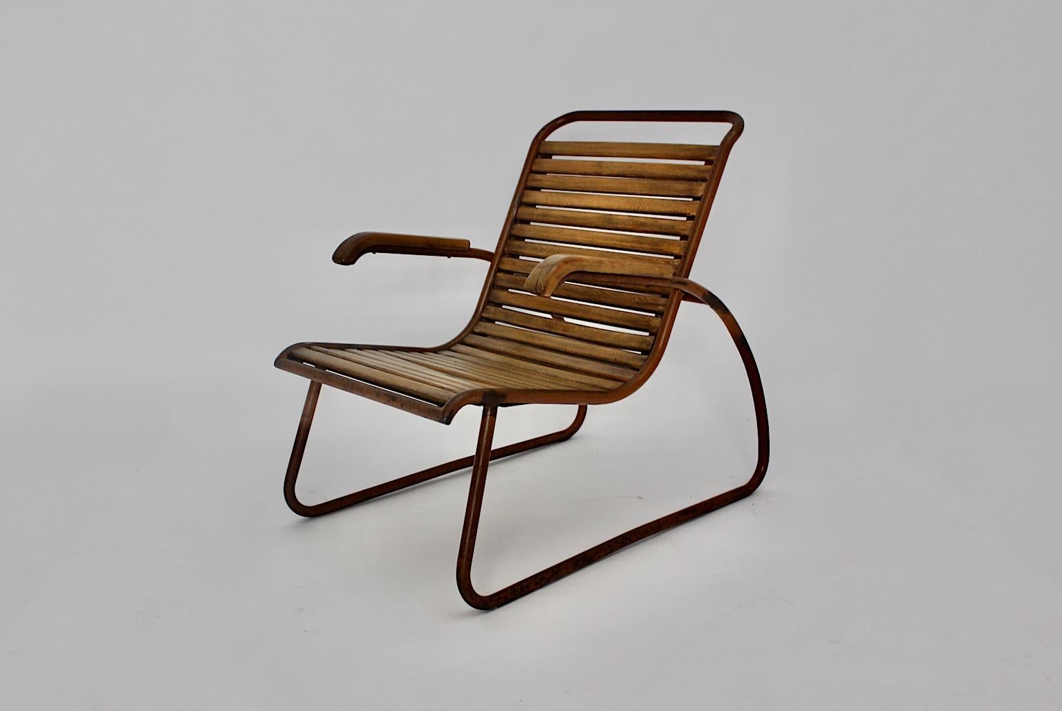Bauhaus Era Vintage Beech Metal Lounge Chair or Armchair circa 1920 Germany For Sale 5