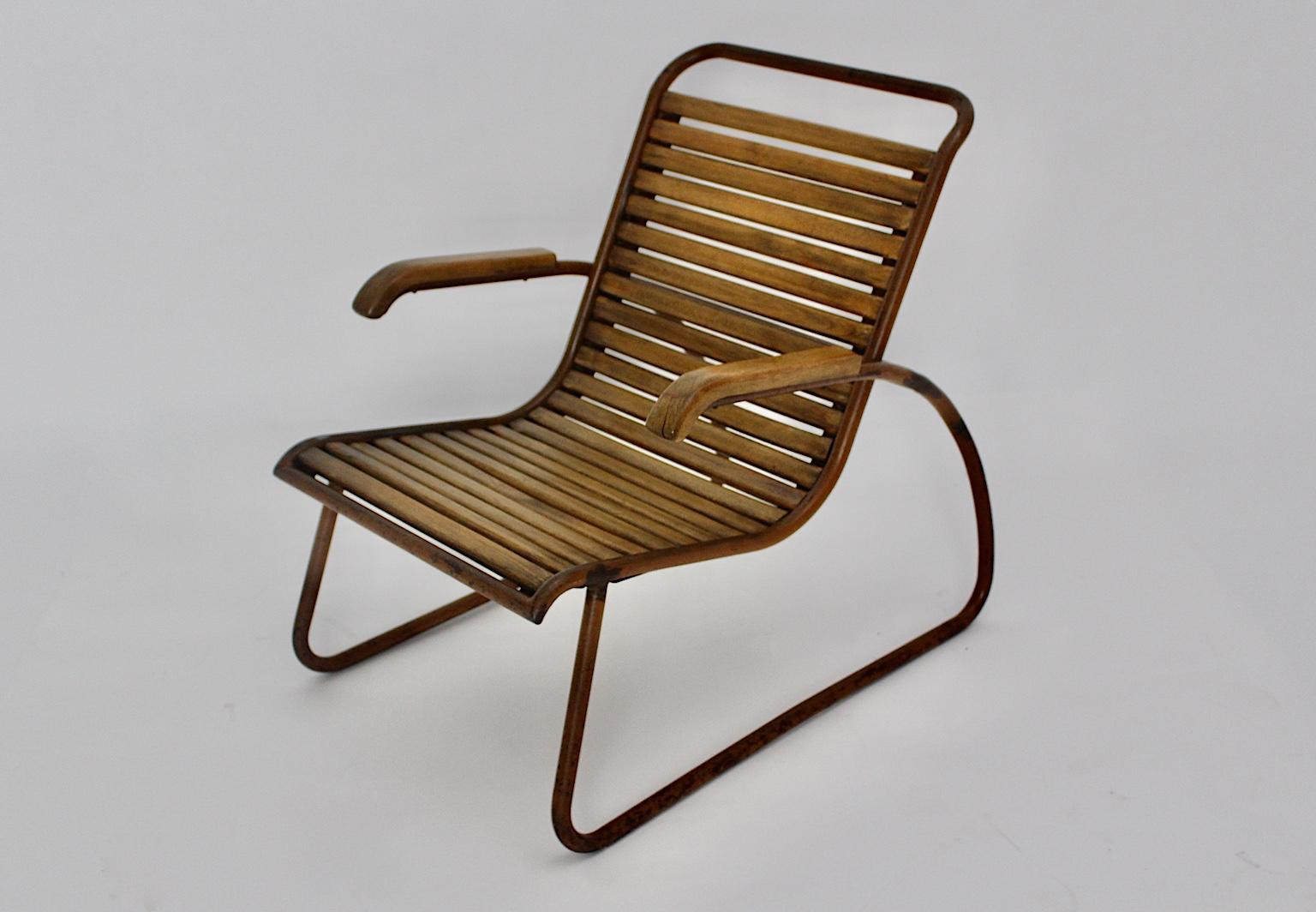 Bauhaus Era Vintage Beech Metal Lounge Chair or Armchair circa 1920 Germany For Sale 6
