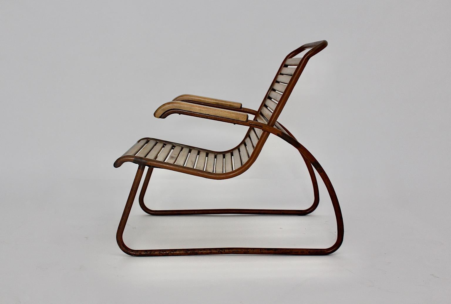 Bauhaus Era Vintage Beech Metal Lounge Chair or Armchair circa 1920 Germany For Sale 7