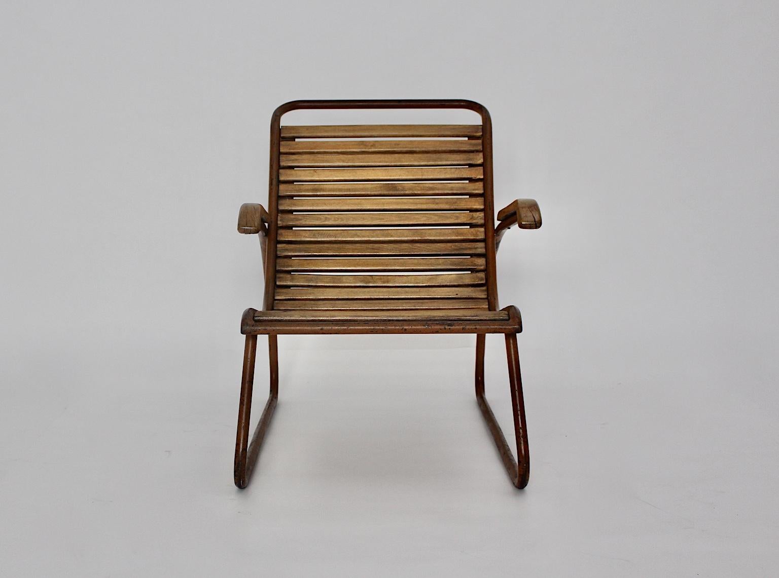 Bauhaus Era Vintage Beech Metal Lounge Chair or Armchair circa 1920 Germany For Sale 9