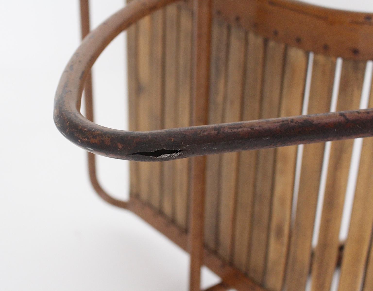 Bauhaus Era Vintage Beech Metal Lounge Chair or Armchair circa 1920 Germany For Sale 11