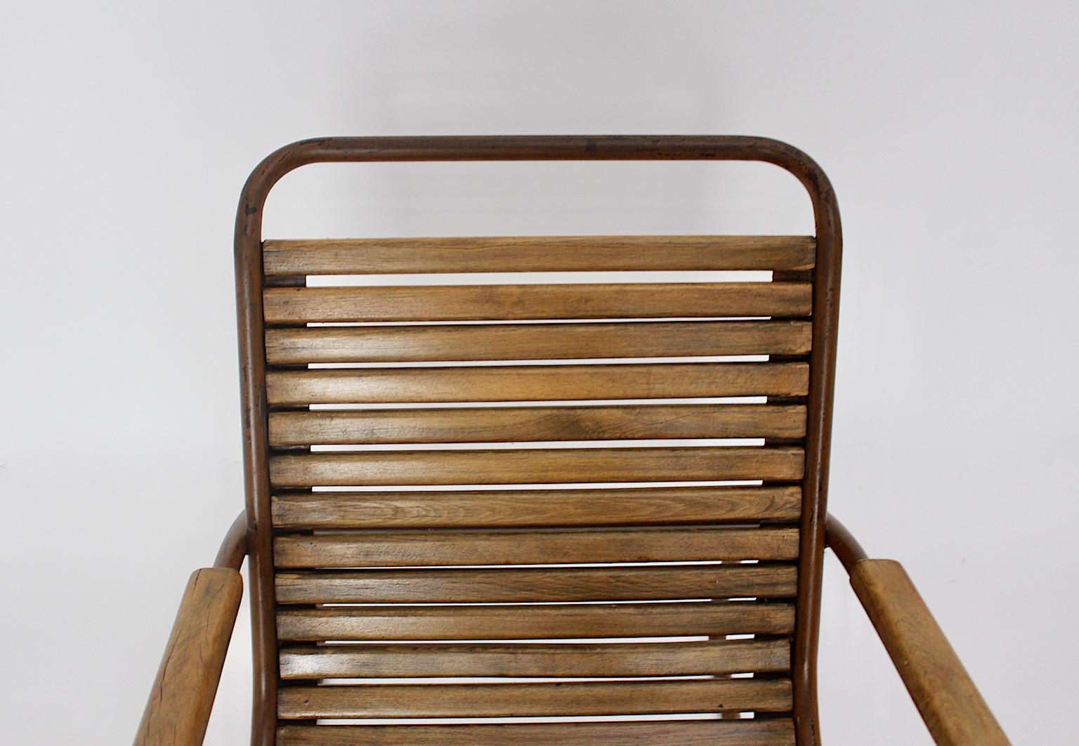 Bauhaus Era Vintage Beech Metal Lounge Chair or Armchair circa 1920 Germany For Sale 12