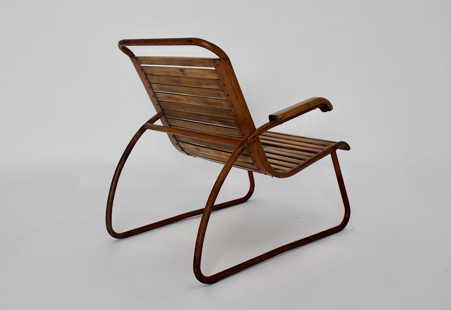 Bauhaus Era Vintage Beech Metal Lounge Chair or Armchair circa 1920 Germany For Sale 1