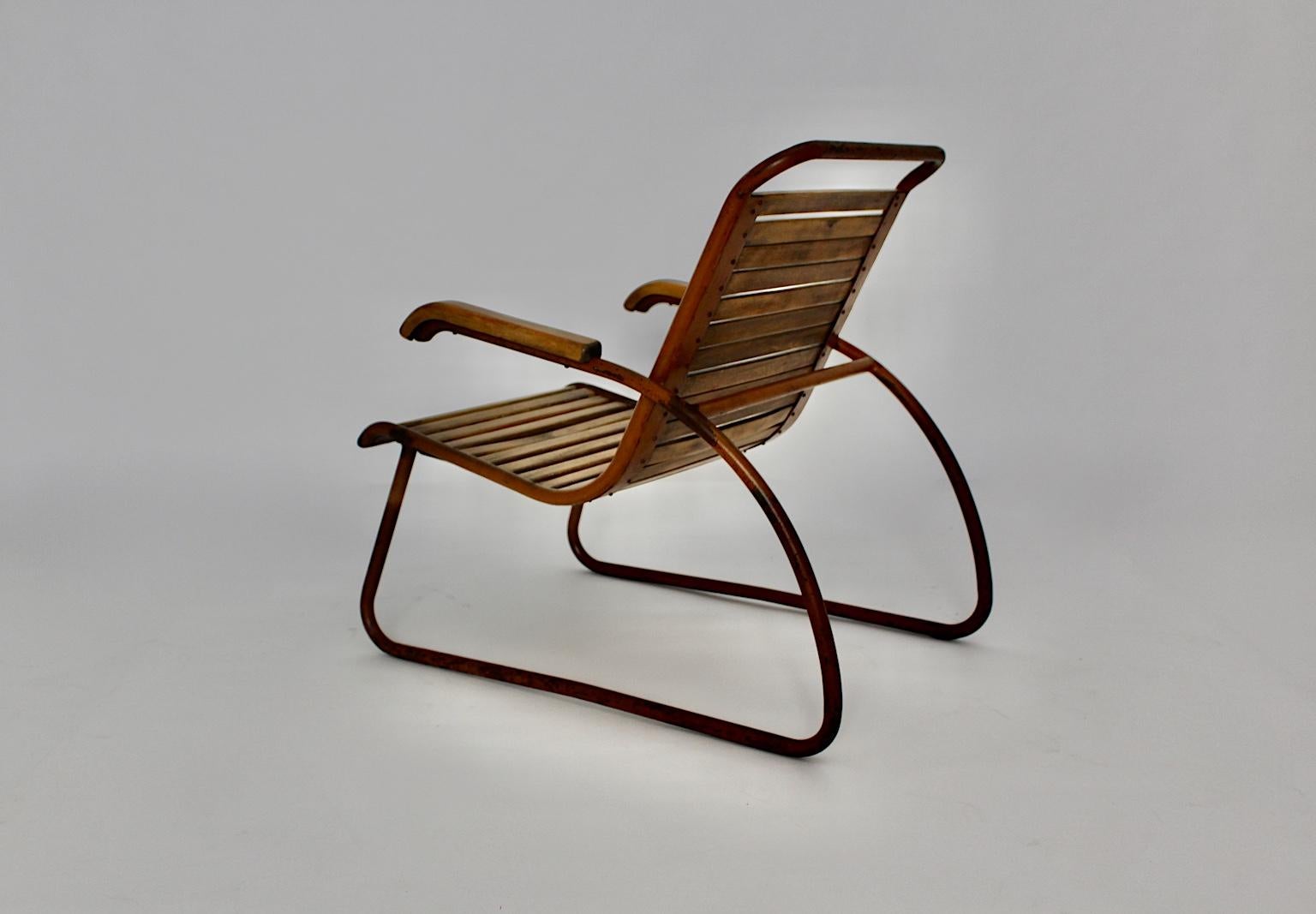 Bauhaus Era Vintage Beech Metal Lounge Chair or Armchair circa 1920 Germany For Sale 2