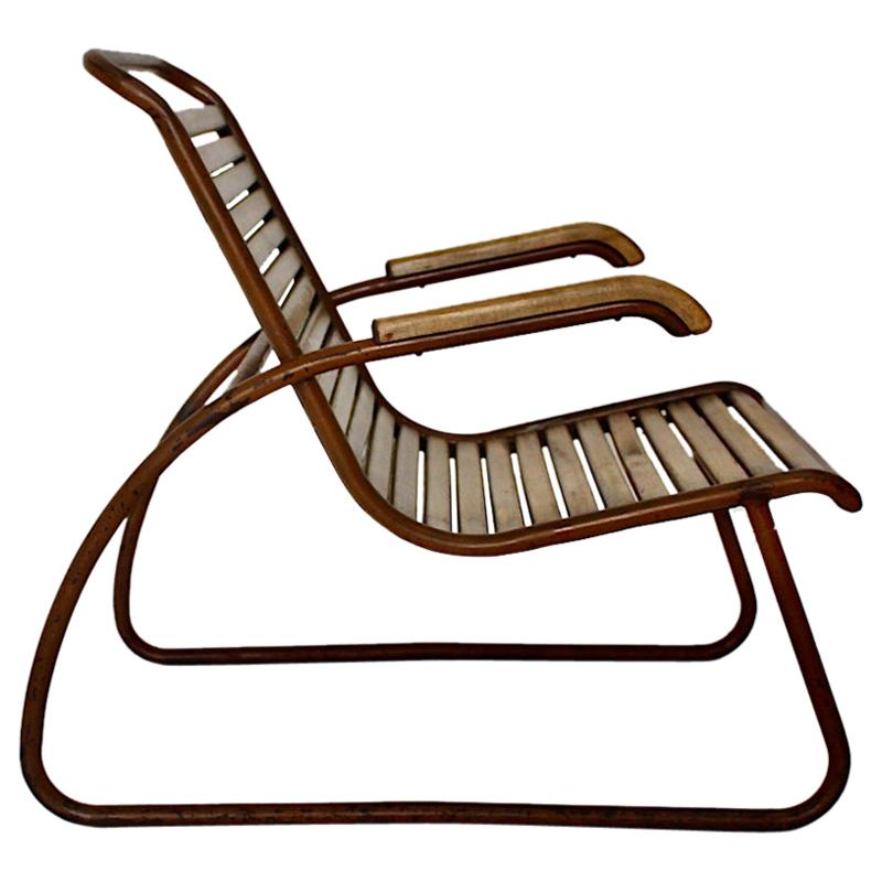 Bauhaus Era Vintage Beech Metal Lounge Chair or Armchair circa 1920 Germany For Sale