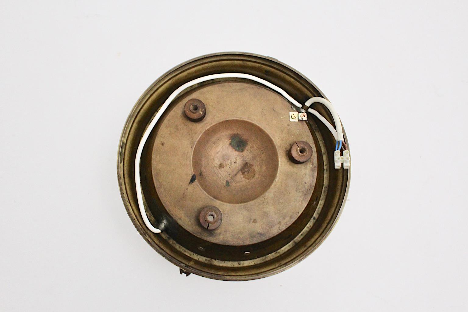 Bauhaus Era Vintage Brass Copper Glass Dome Flush Mount Sconce 1930s Austria For Sale 9