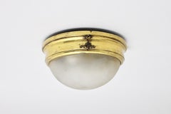 Bauhaus Era Vintage Brass Copper Glass Dome Flush Mount Sconce 1930s Austria