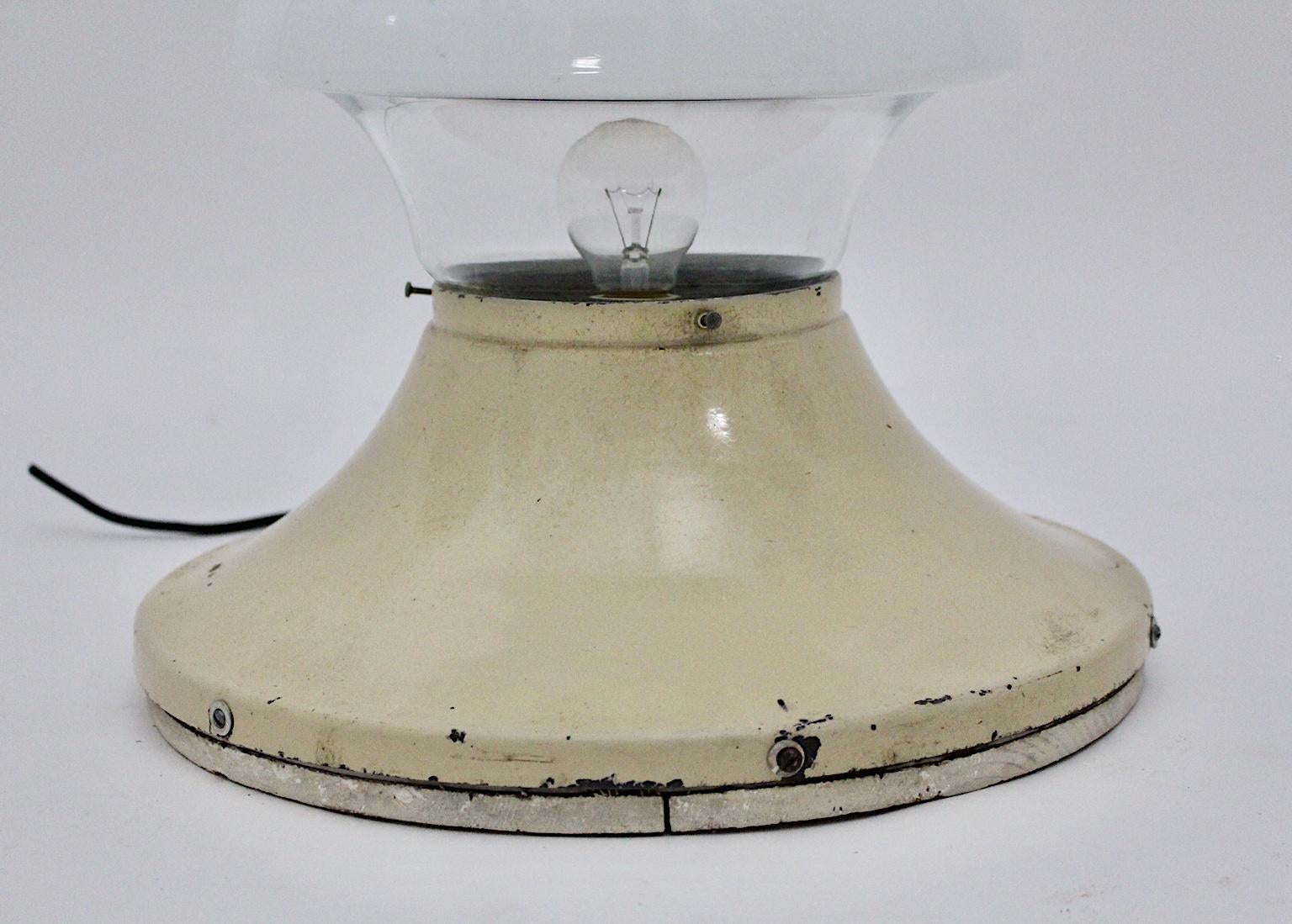 Bauhaus Era White Vintage Glass Metal Flush Mount, Germany, 1930s For Sale 10