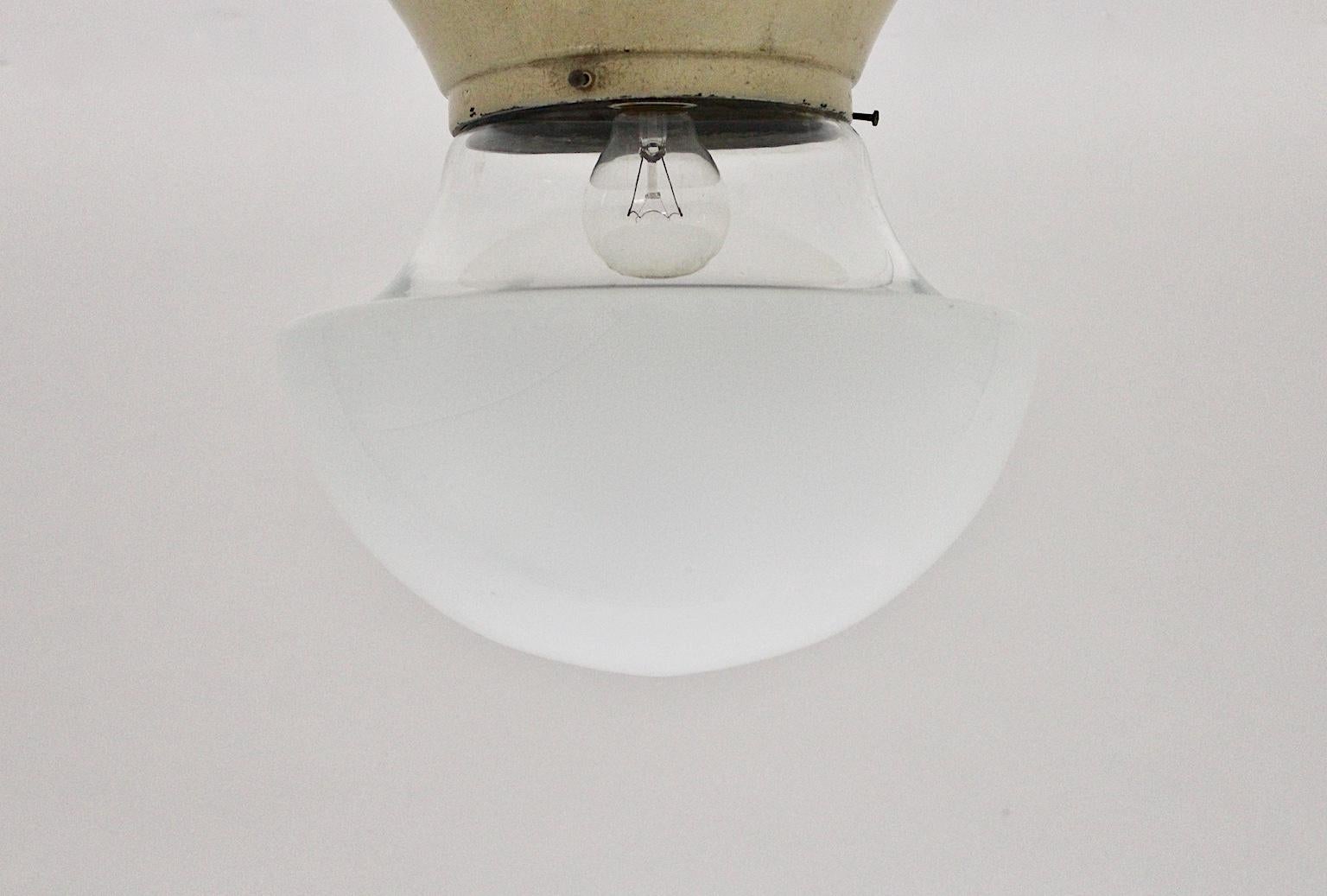 Bauhaus Era White Vintage Glass Metal Flush Mount, Germany, 1930s For Sale 11