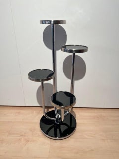 Bauhaus Etagere by J. Halabala, Black Lacquer and Chrome, Czechia circa 1930