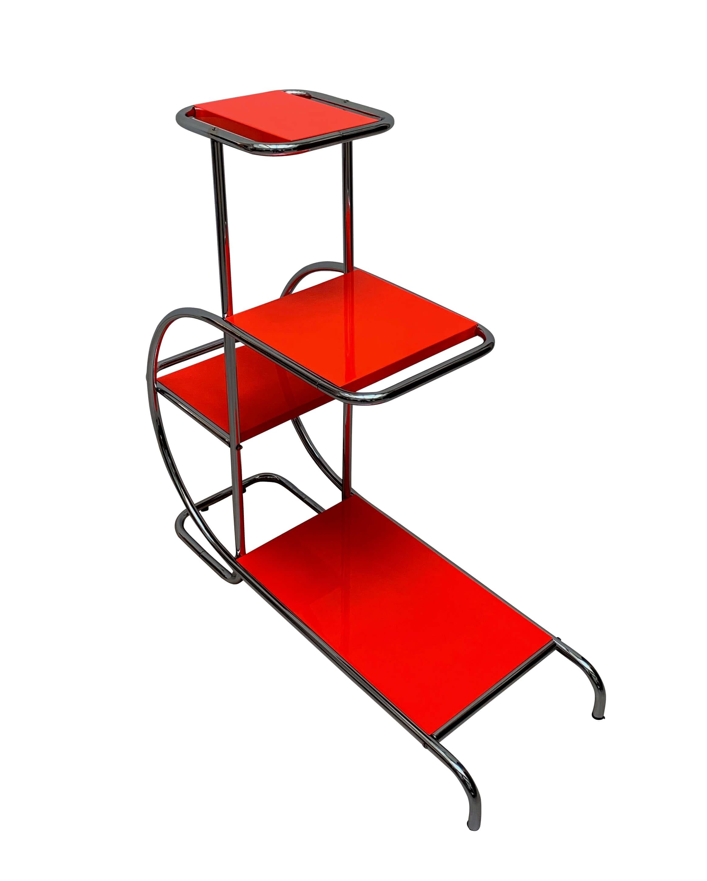 Bauhaus Étagère, Chromed and Luminous Red, Germany, circa 1930 at